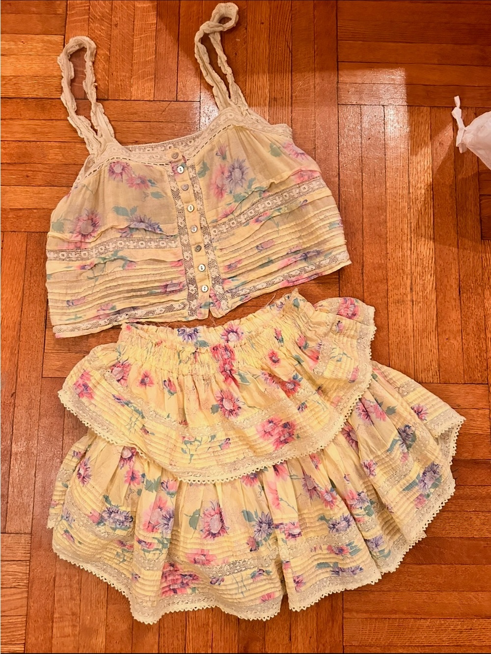 Loveshackfancy sully ruffle mini skirt set yellow floral bright azalea small